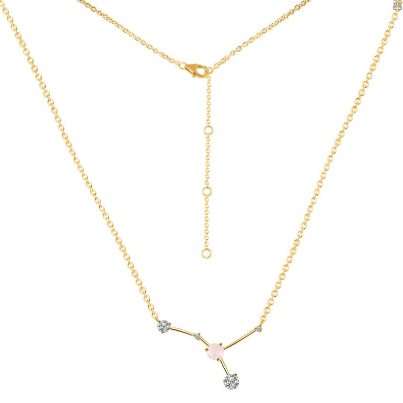 cancer Zodiac Star Constellation Rose Quartz & White Topaz Necklace RSQ-RDN-486.
