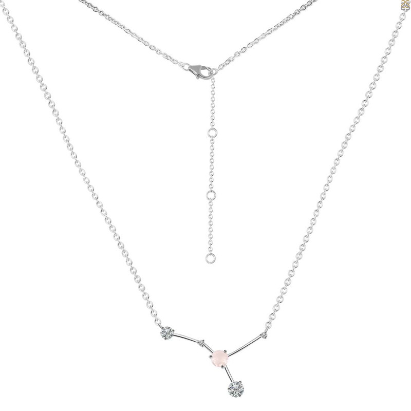 cancer Zodiac Star Constellation Rose Quartz & White Topaz Necklace