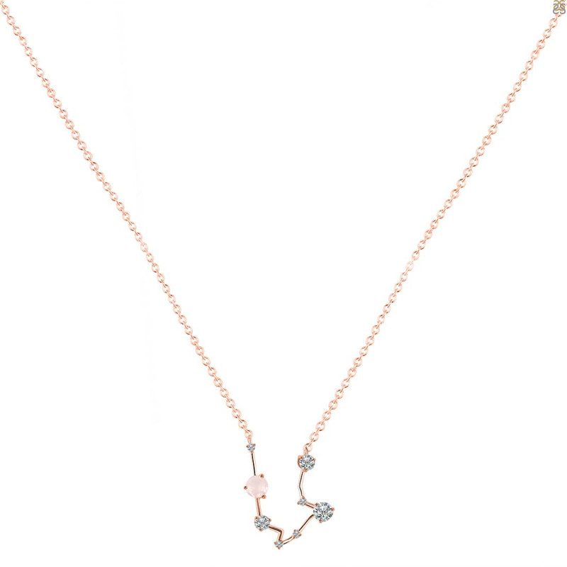 Aquarius Zodiac Star Constellation Rose Quartz & White Topaz Necklace RSQ-RDN-487.