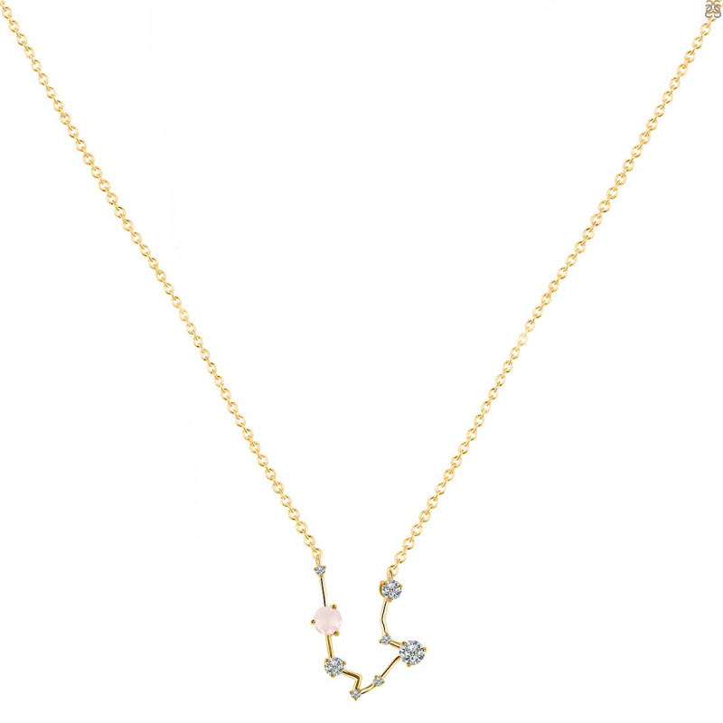 Aquarius Zodiac Star Constellation Rose Quartz & White Topaz Necklace RSQ-RDN-487.