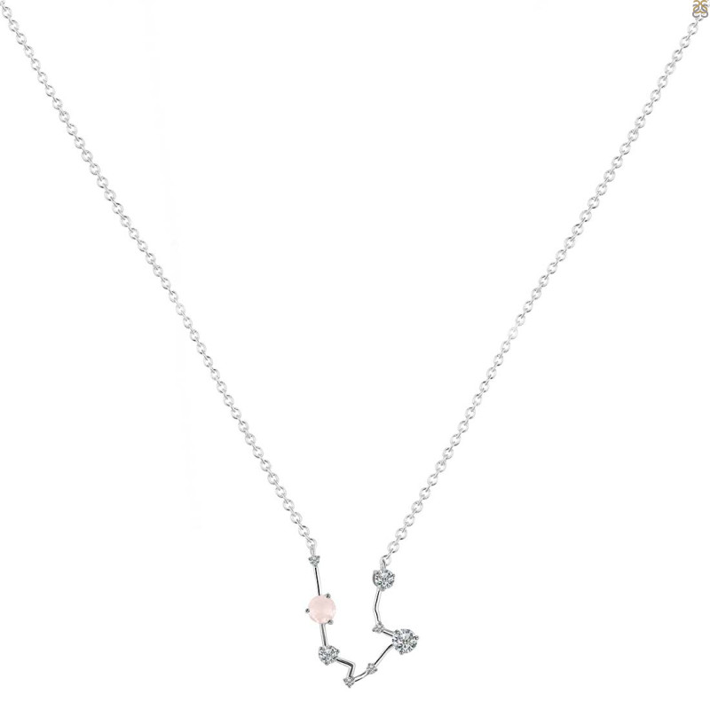 Aquarius Zodiac Star Constellation Rose Quartz & White Topaz Necklace RSQ-RDN-487.