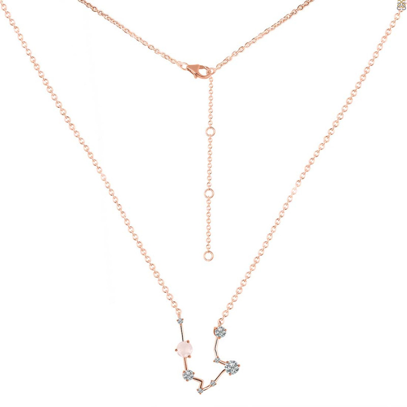 Aquarius Zodiac Star Constellation Rose Quartz & White Topaz Necklace RSQ-RDN-487.