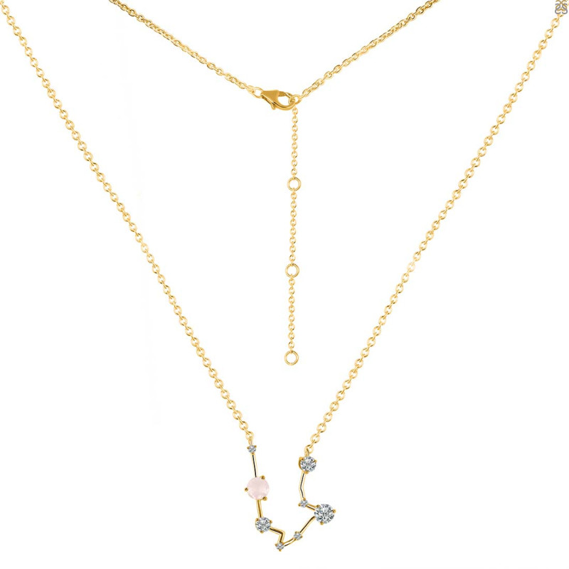 Aquarius Zodiac Star Constellation Rose Quartz & White Topaz Necklace RSQ-RDN-487.