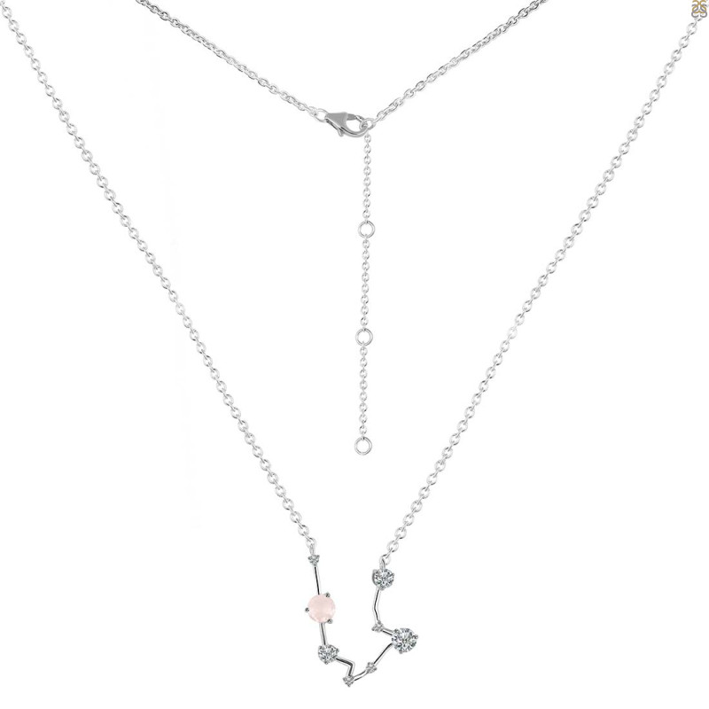 Aquarius Zodiac Star Constellation Rose Quartz & White Topaz Necklace