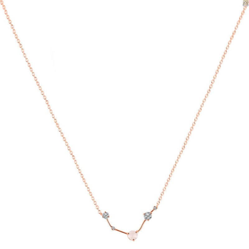 Aries Zodiac Star Constellation Rose Quartz & White Topaz Necklace RSQ-RDN-488.