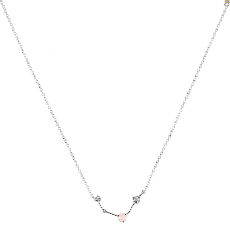 Aries Zodiac Star Constellation Rose Quartz & White Topaz Necklace RSQ-RDN-488.