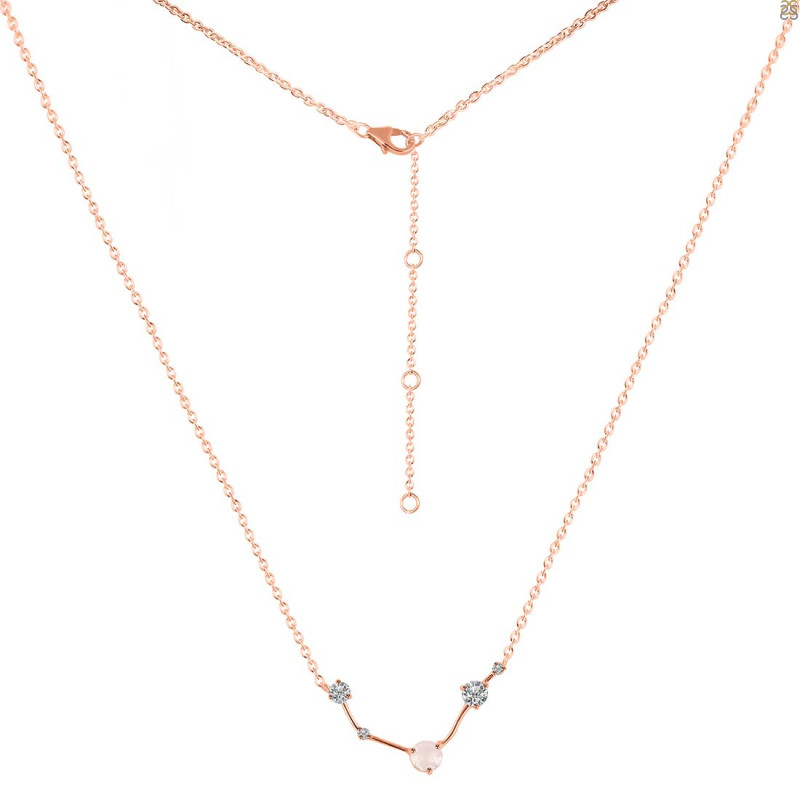 Aries Zodiac Star Constellation Rose Quartz & White Topaz Necklace RSQ-RDN-488.