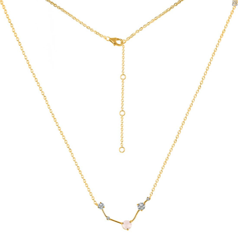 Aries Zodiac Star Constellation Rose Quartz & White Topaz Necklace RSQ-RDN-488.