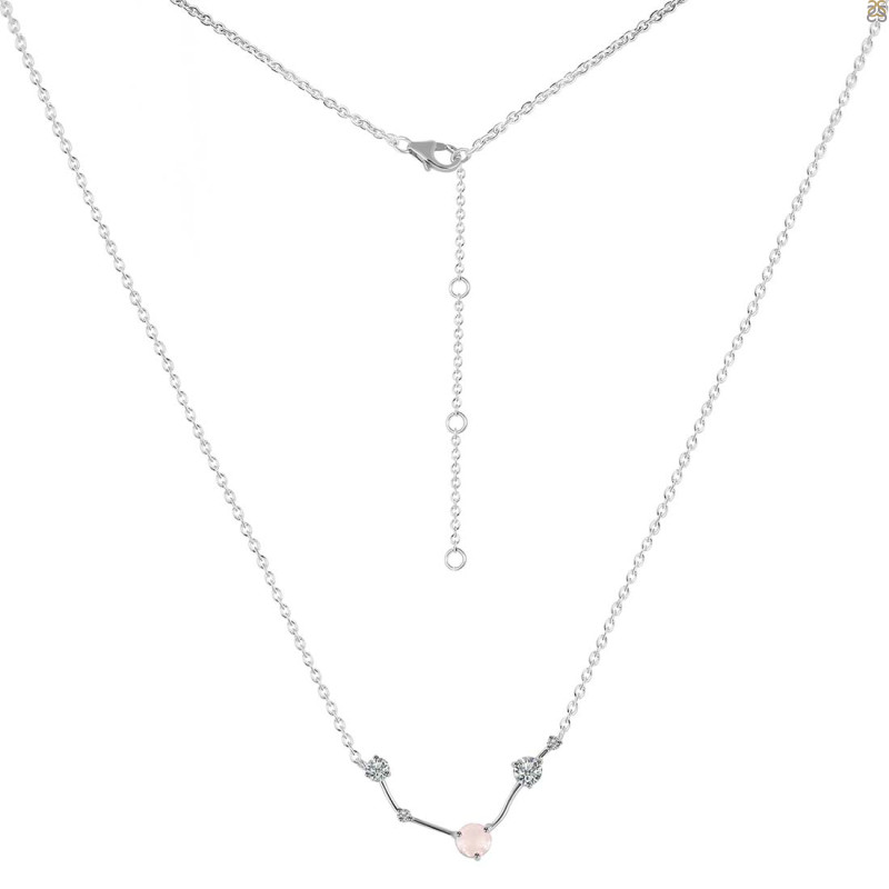 Aries Zodiac Star Constellation Rose Quartz & White Topaz Necklace