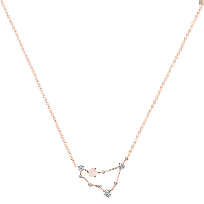 Capricorn Zodiac Star Constellation Rose Quartz & White Topaz Necklace RSQ-RDN-489.