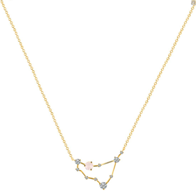 Capricorn Zodiac Star Constellation Rose Quartz & White Topaz Necklace RSQ-RDN-489.
