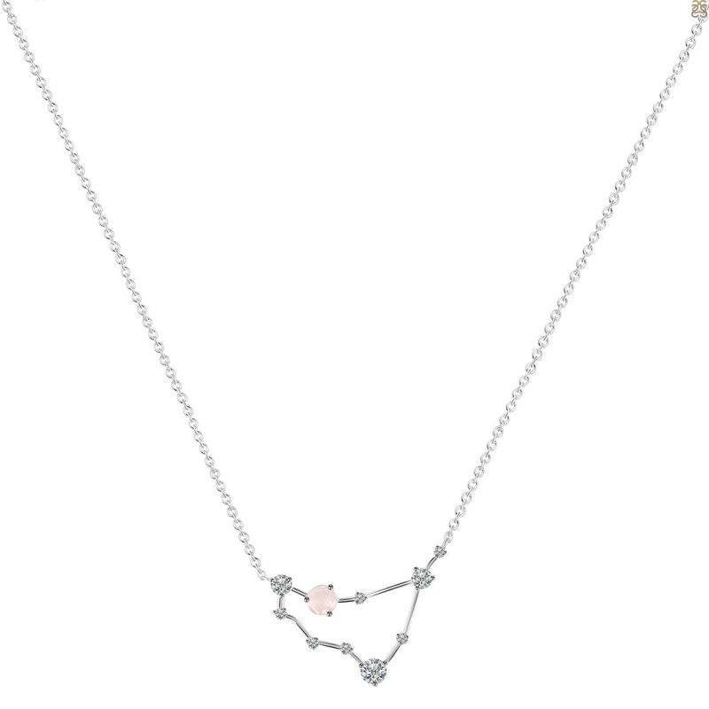 Capricorn Zodiac Star Constellation Rose Quartz & White Topaz Necklace RSQ-RDN-489.