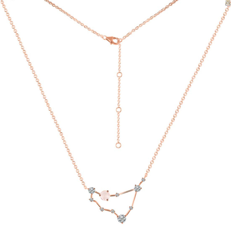 Capricorn Zodiac Star Constellation Rose Quartz & White Topaz Necklace RSQ-RDN-489.
