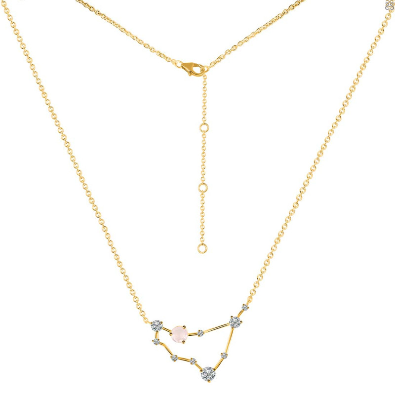 Capricorn Zodiac Star Constellation Rose Quartz & White Topaz Necklace RSQ-RDN-489.