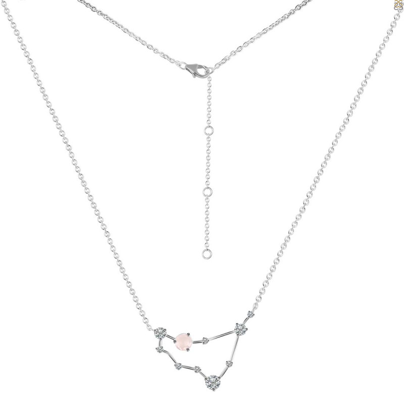 Capricorn Zodiac Star Constellation Rose Quartz & White Topaz Necklace