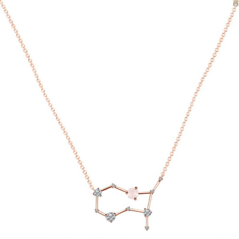 Gemini Zodiac Star Constellation Rose Quartz & White Topaz Necklace RSQ-RDN-490.
