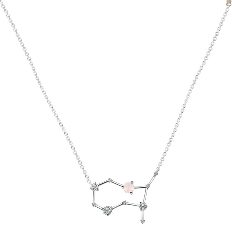 Gemini Zodiac Star Constellation Rose Quartz & White Topaz Necklace RSQ-RDN-490.