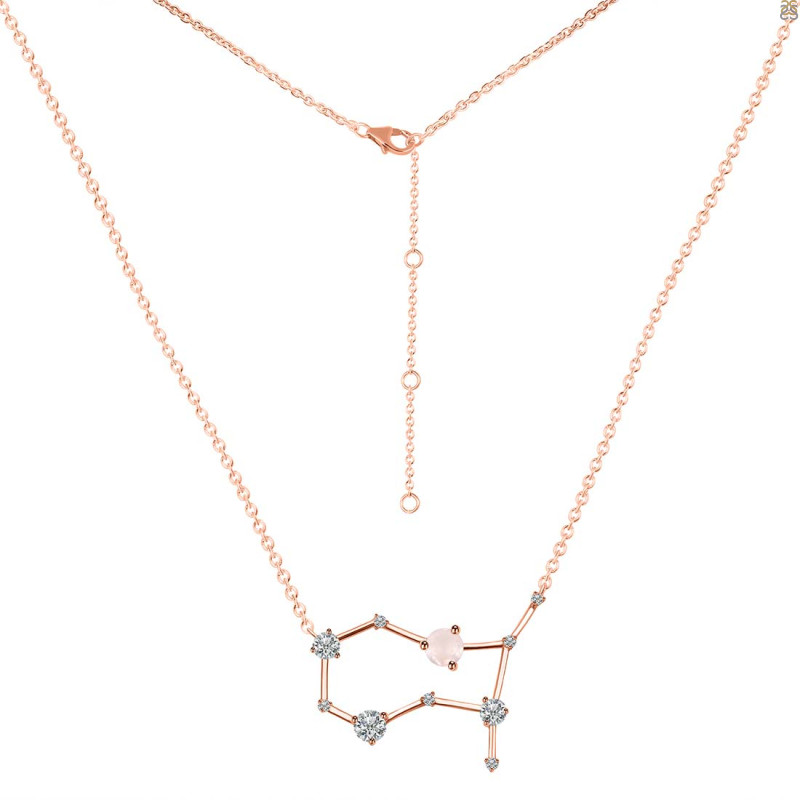 Gemini Zodiac Star Constellation Rose Quartz & White Topaz Necklace RSQ-RDN-490.