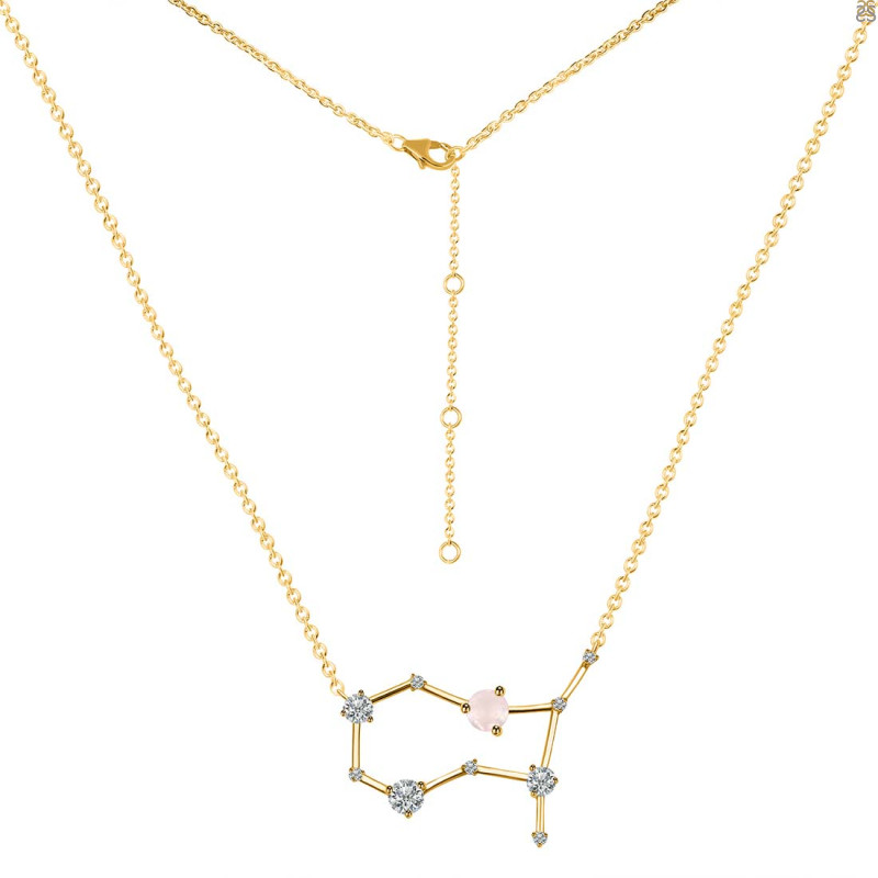Gemini Zodiac Star Constellation Rose Quartz & White Topaz Necklace RSQ-RDN-490.