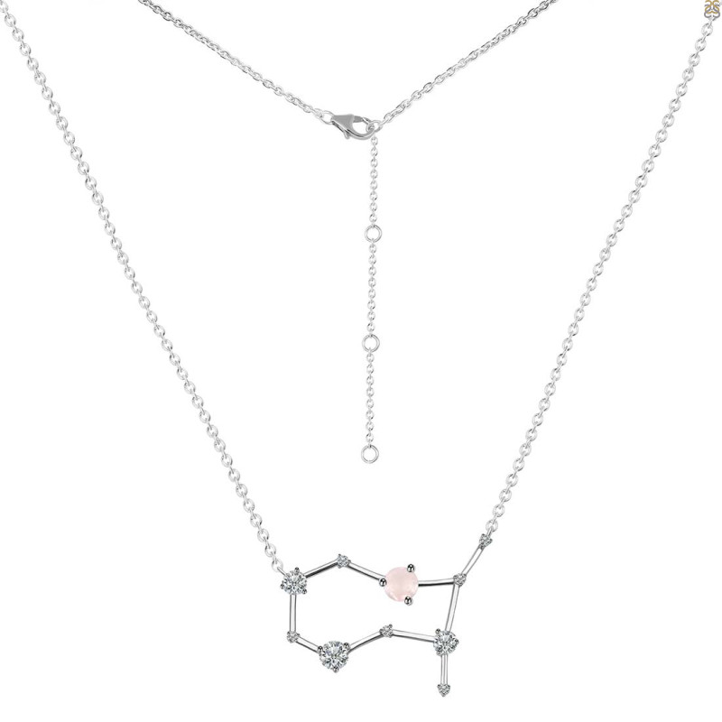 Gemini Zodiac Star Constellation Rose Quartz & White Topaz Necklace