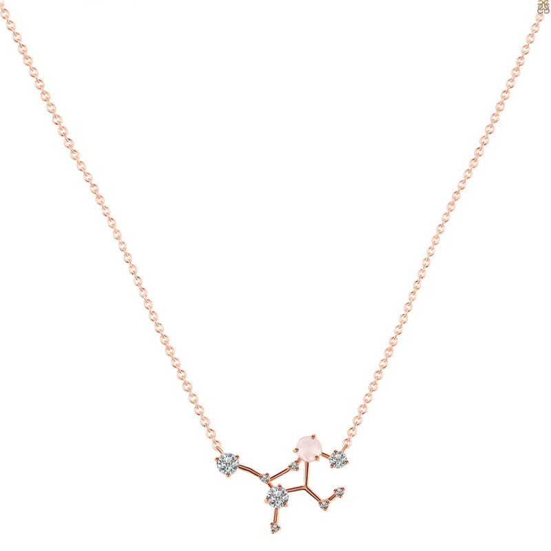Virgo Zodiac Star Constellation Rose Quartz & White Topaz Necklace RSQ-RDN-491.