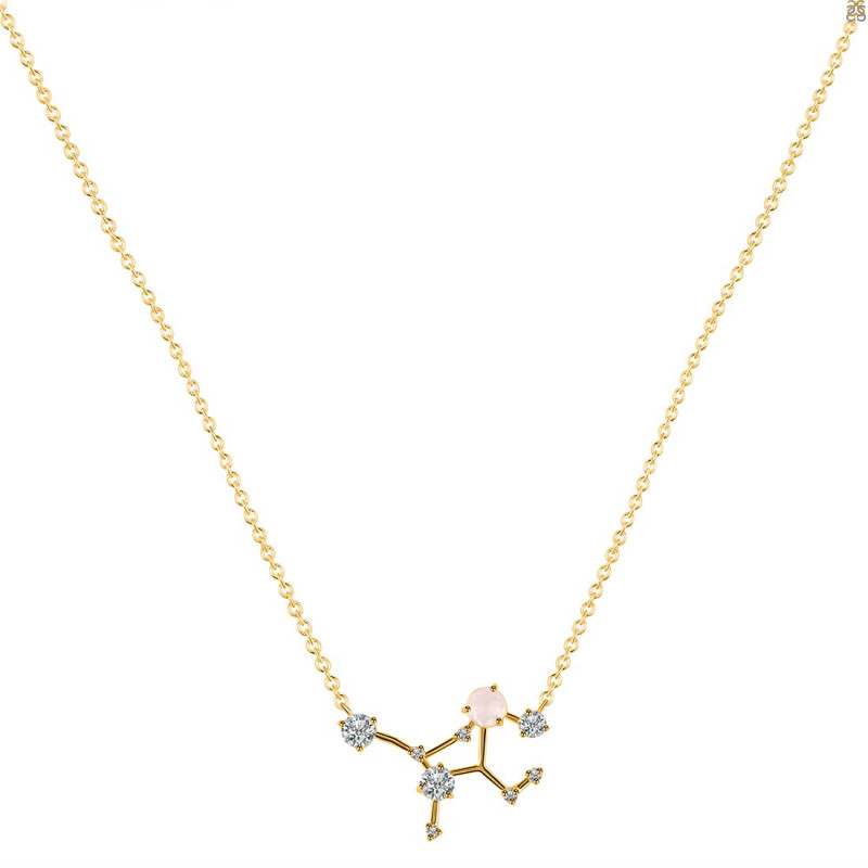 Virgo Zodiac Star Constellation Rose Quartz & White Topaz Necklace RSQ-RDN-491.