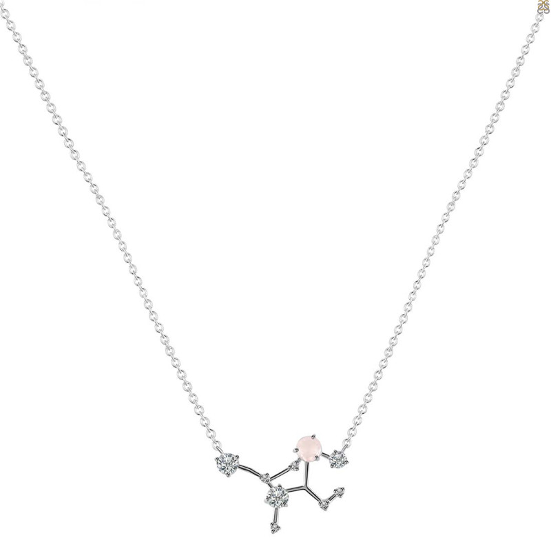 Virgo Zodiac Star Constellation Rose Quartz & White Topaz Necklace RSQ-RDN-491.