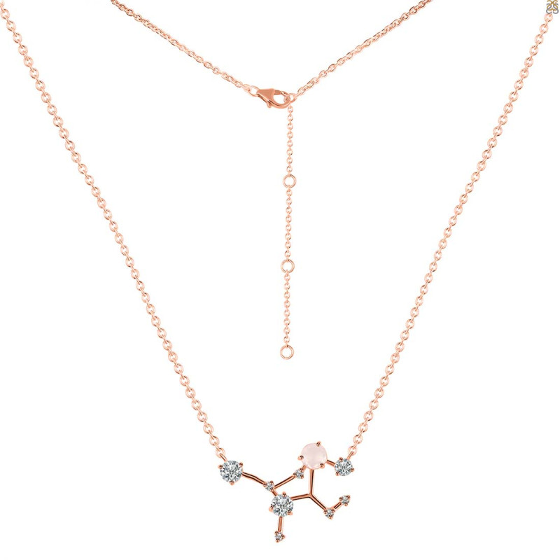 Virgo Zodiac Star Constellation Rose Quartz & White Topaz Necklace RSQ-RDN-491.