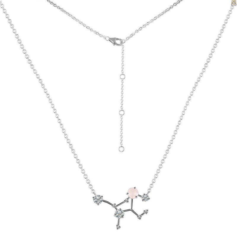 Virgo Zodiac Star Constellation Rose Quartz & White Topaz Necklace