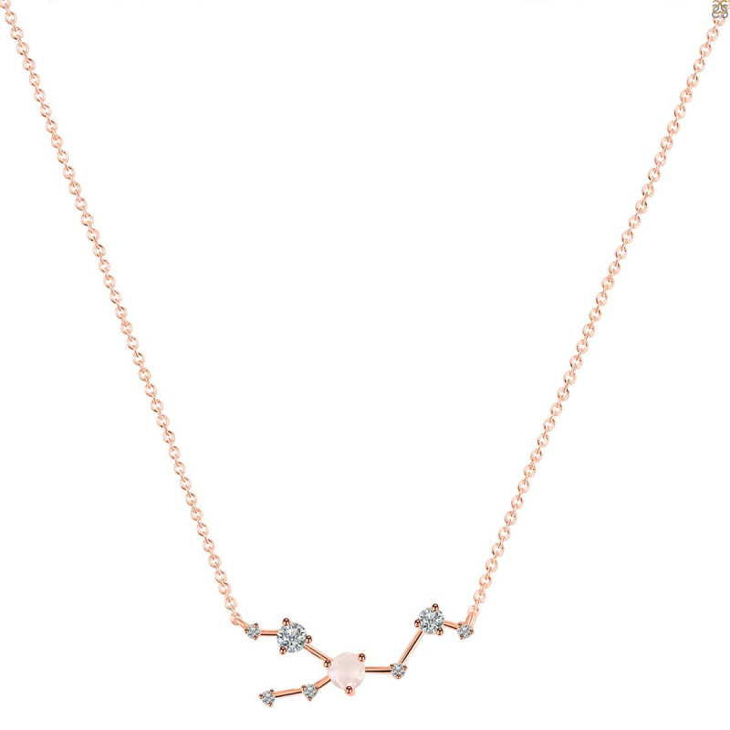 Taurus Zodiac Star Constellation Rose Quartz & White Topaz Necklace RSQ-RDN-492.