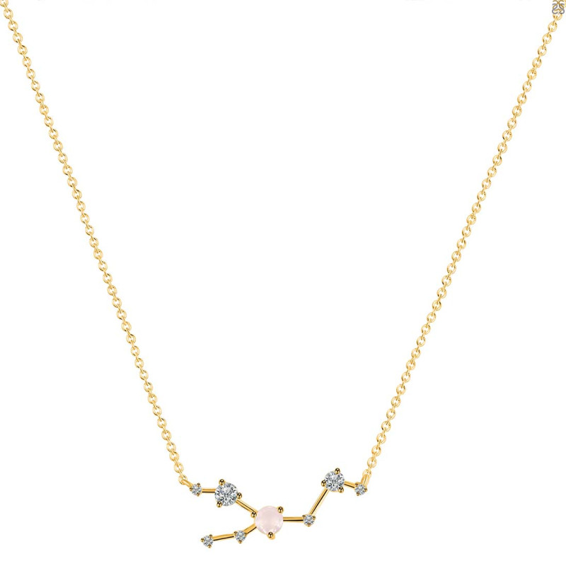 Taurus Zodiac Star Constellation Rose Quartz & White Topaz Necklace RSQ-RDN-492.