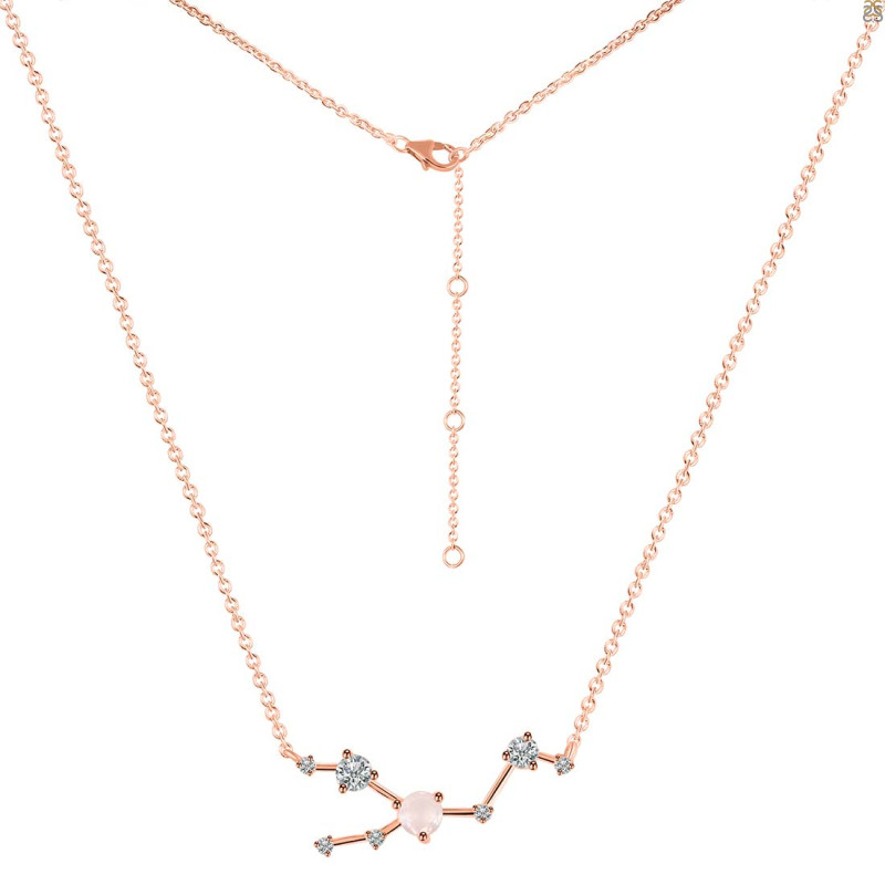 Taurus Zodiac Star Constellation Rose Quartz & White Topaz Necklace RSQ-RDN-492.