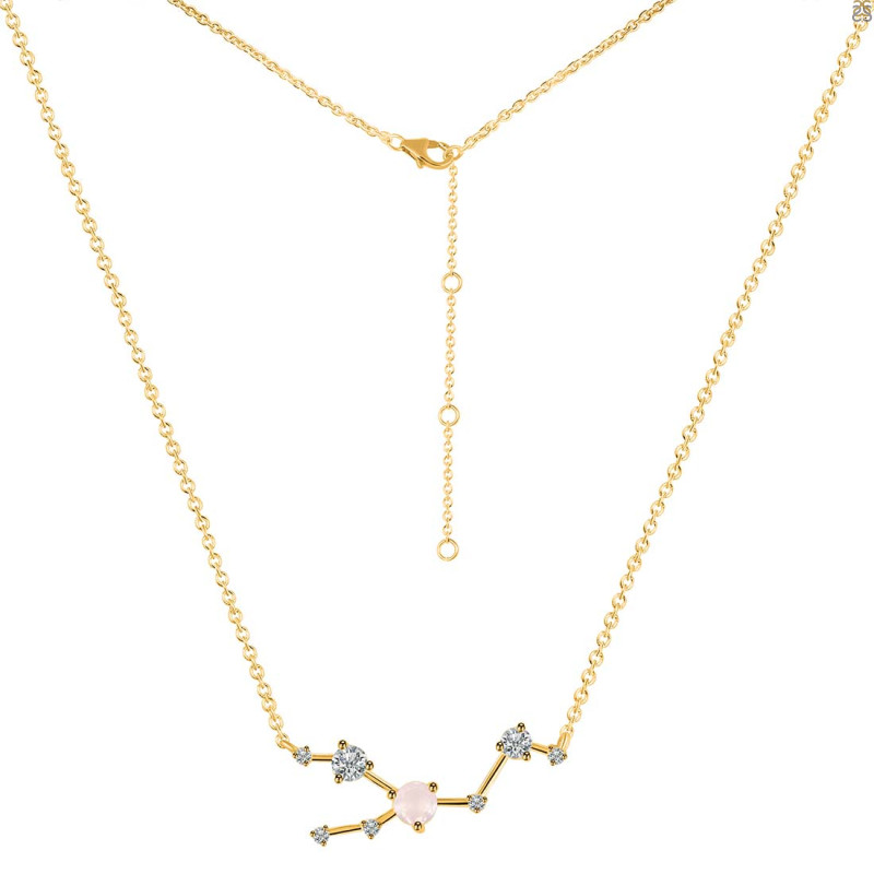 Taurus Zodiac Star Constellation Rose Quartz & White Topaz Necklace RSQ-RDN-492.