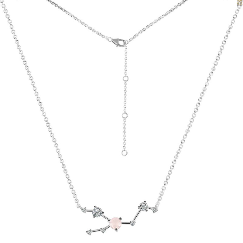 Taurus Zodiac Star Constellation Rose Quartz & White Topaz Necklace