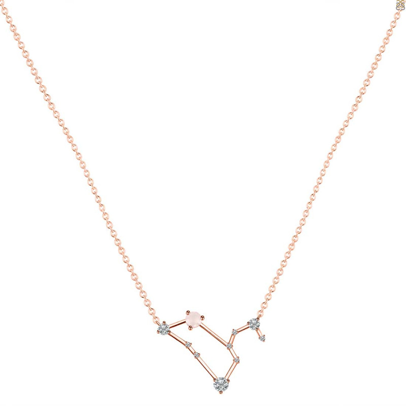 Leo Zodiac Star Constellation Rose Quartz & White Topaz Necklace RSQ-RDN-493.
