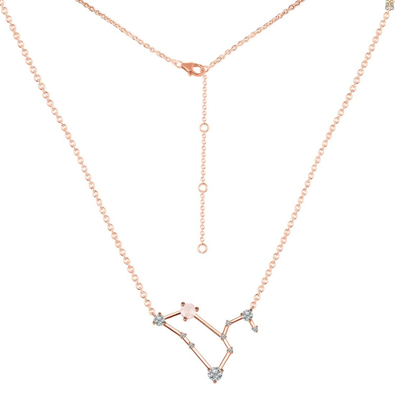 Leo Zodiac Star Constellation Rose Quartz & White Topaz Necklace RSQ-RDN-493.