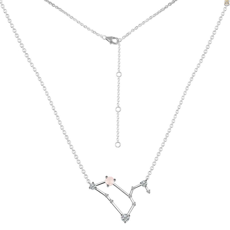 Leo Zodiac Star Constellation Rose Quartz & White Topaz Necklace