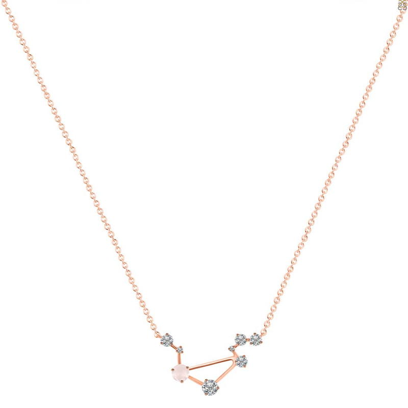 Libra Zodiac Star Constellation Rose Quartz & White Topaz Necklace RSQ-RDN-494.