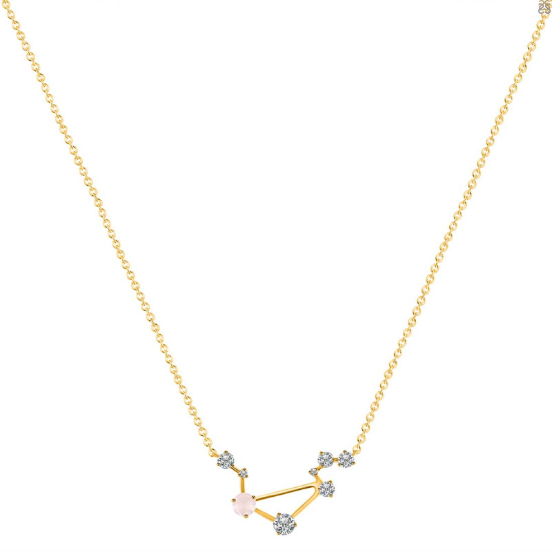 Libra Zodiac Star Constellation Rose Quartz & White Topaz Necklace RSQ-RDN-494.