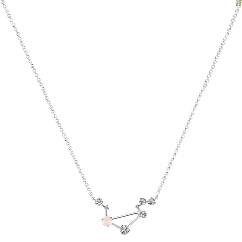 Libra Zodiac Star Constellation Rose Quartz & White Topaz Necklace RSQ-RDN-494.