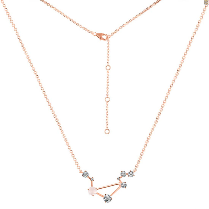 Libra Zodiac Star Constellation Rose Quartz & White Topaz Necklace RSQ-RDN-494.