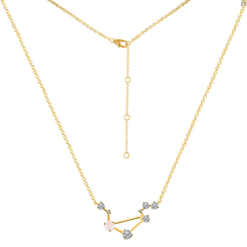 Libra Zodiac Star Constellation Rose Quartz & White Topaz Necklace RSQ-RDN-494.