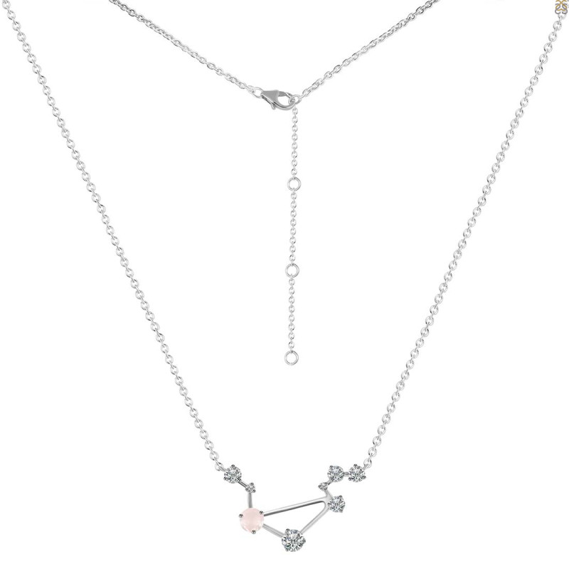 Libra Zodiac Star Constellation Rose Quartz & White Topaz Necklace