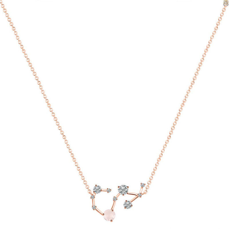 Scorpio Zodiac Star Constellation Rose Quartz & White Topaz Necklace RSQ-RDN-495.