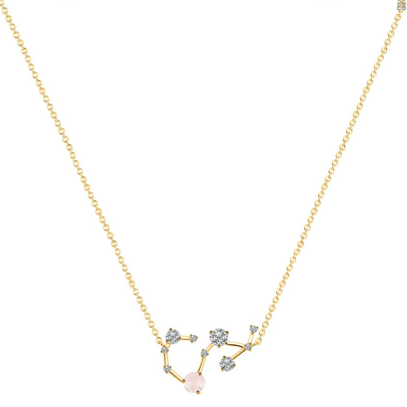 Scorpio Zodiac Star Constellation Rose Quartz & White Topaz Necklace RSQ-RDN-495.