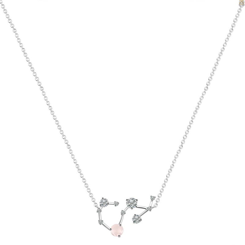 Scorpio Zodiac Star Constellation Rose Quartz & White Topaz Necklace RSQ-RDN-495.