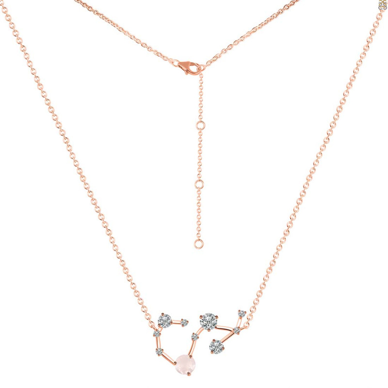 Scorpio Zodiac Star Constellation Rose Quartz & White Topaz Necklace RSQ-RDN-495.