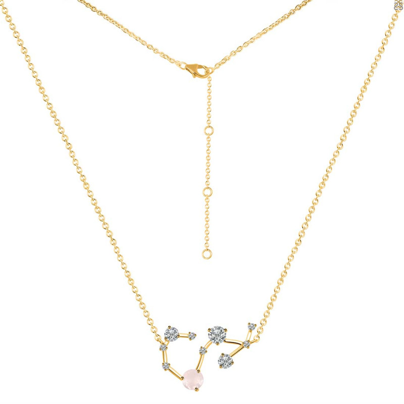 Scorpio Zodiac Star Constellation Rose Quartz & White Topaz Necklace RSQ-RDN-495.