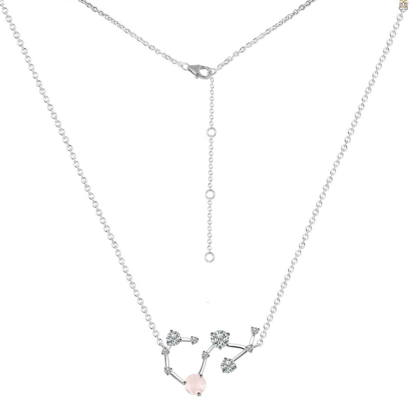 Scorpio Zodiac Star Constellation Rose Quartz & White Topaz Necklace