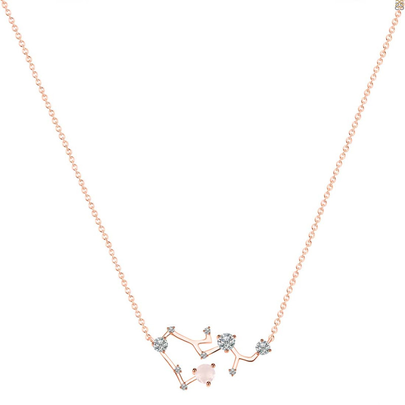 Sagittarius Zodiac Star Constellation Rose Quartz & White Topaz Necklace RSQ-RDN-496.